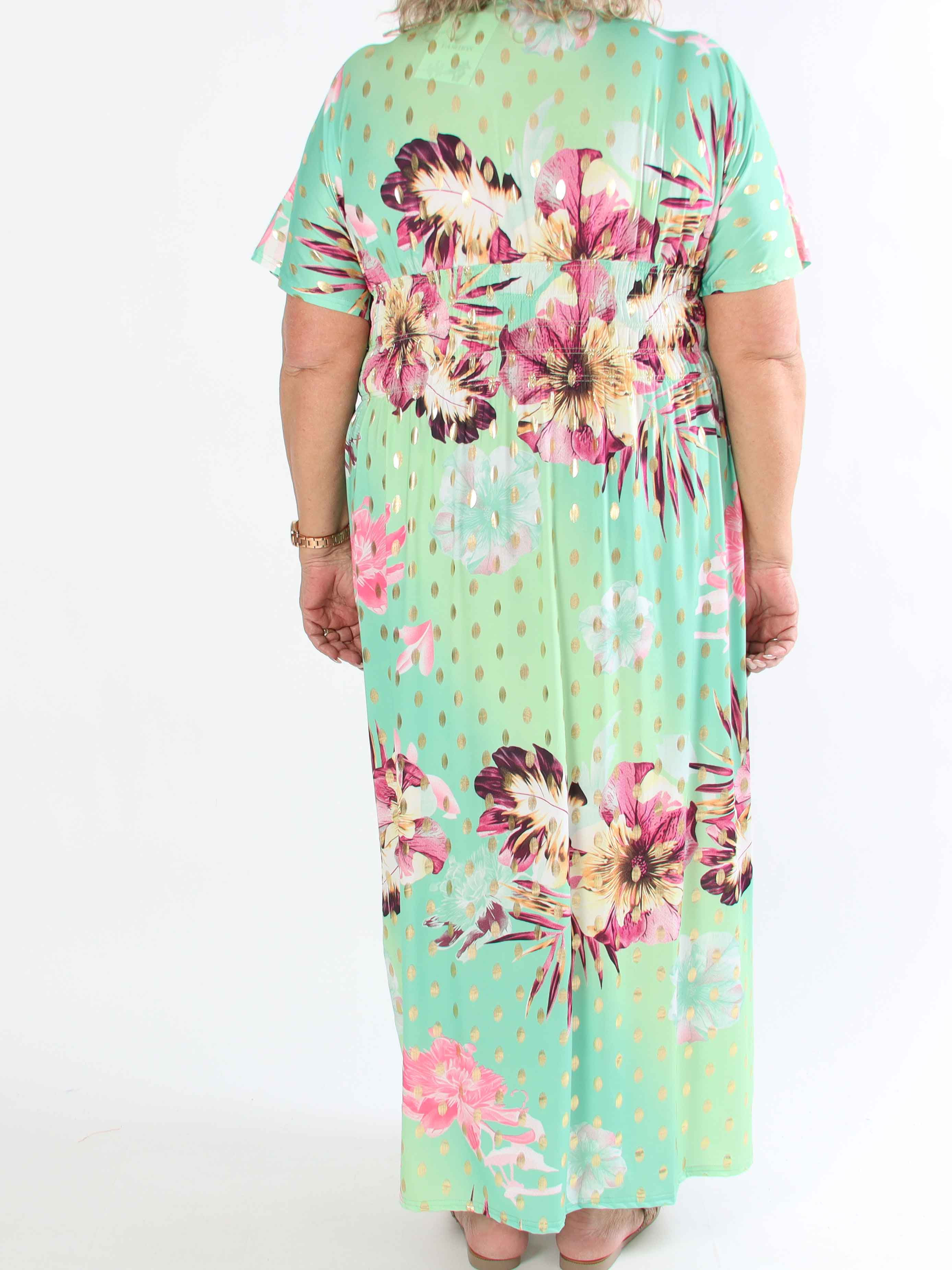Pams Hawaii - Lång plus size klänning i stretchtyg med blommönster